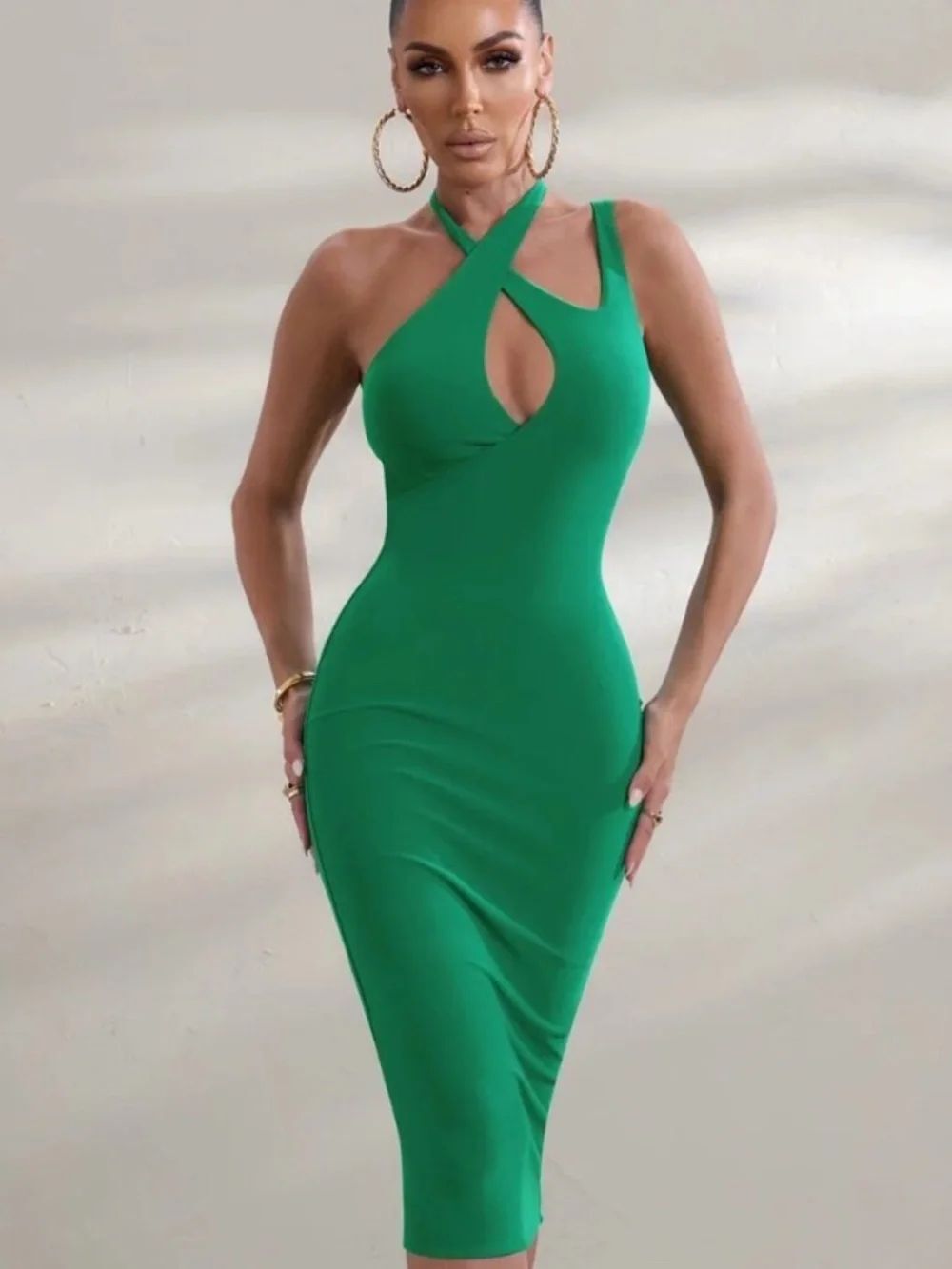 NWT Club L London Rome Emerald Green Cross-Strap Midi Dress